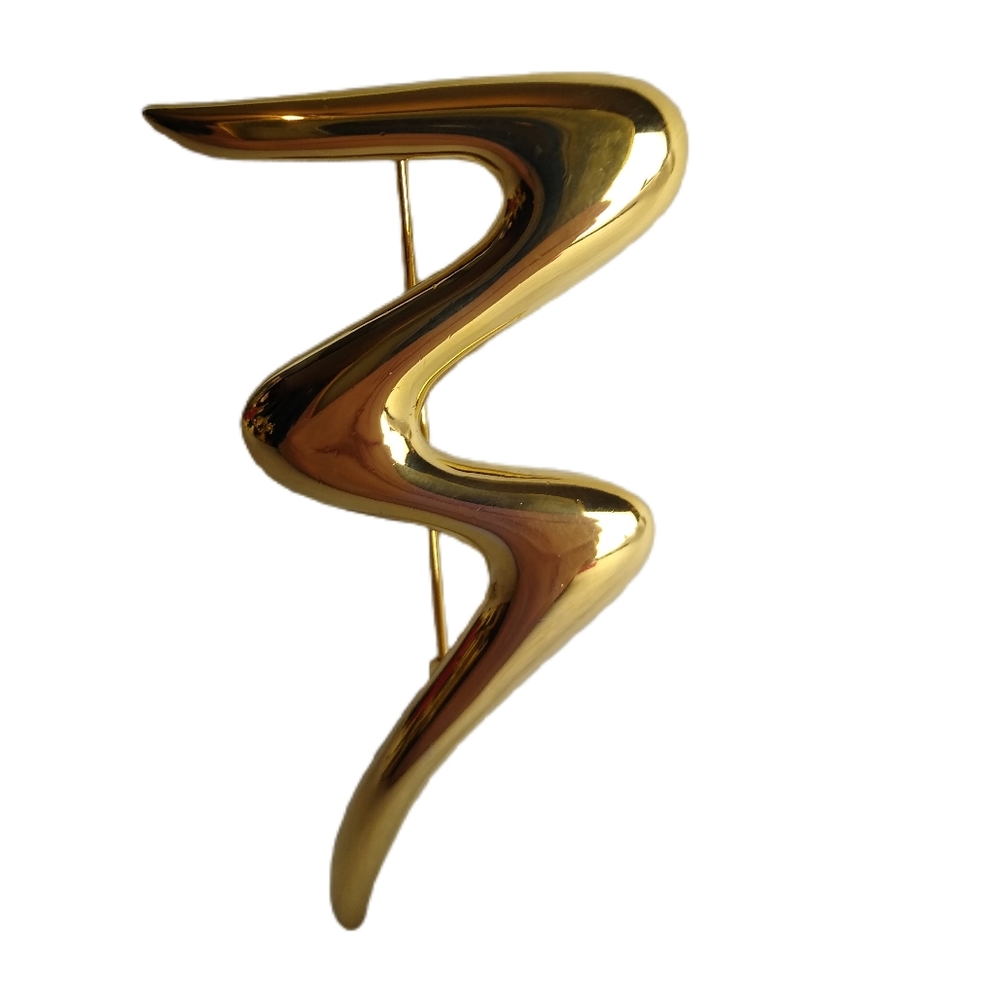 Trifari Brooch Pin Graphic Squiggle Design Gold Tone EUC